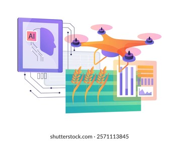 AI-Enhanced Crop Monitoring abstract concept vector illustration. Agriculture. Monitor crop health and growth with AI analysis of satellite and drone imagery. AI Technology. abstract metaphor.