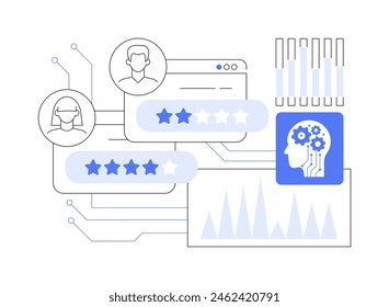 KI-Enhanced Kunde Rückmeldung Analysis abstrakte Konzept Vektorillustration. E-Commerce. Analysér Kunde Bewertungen und Rückmeldung mit KI Sentiment Analysis Tools. KI-Technologie. Abstrakte Metapher.