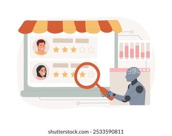 AI-Enhanced Cliente Análisis de Comentarios Ilustración vectorial de concepto abstracto. Comercio electrónico. Analyze Cliente revisa y Comentarios con herramientas de análisis de sentimiento de IA. AI Tecnología. metáfora abstracta.