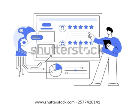 AI-Enhanced Customer Feedback Analysis abstract concept vector illustration. AI analyzing feedback and improving service quality, using feedback analytics, customer satisfaction abstract metaphor.