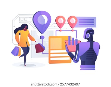 AI-Enhanced Customer Journey Mapping abstract concept vector illustration. AI visualizing customer paths, identifying touchpoints, journey analytics, engagement strategies abstract metaphor.