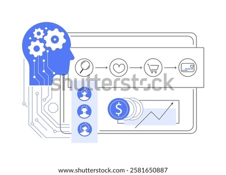 AI-Enhanced Customer Journey Mapping abstract concept vector illustration. AI visualizing customer paths, identifying touchpoints, journey analytics, engagement strategies abstract metaphor.
