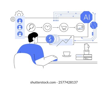 AI-Enhanced Customer Journey Tracking abstract concept vector illustration. AI tracking journeys, identifying pain points, improving experiences, customer engagement abstract metaphor.