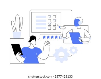 AI-Enhanced Customer Satisfaction Surveys abstract concept vector illustration. AI creating surveys, gathering insights, improving service quality, customer service feedback abstract metaphor.