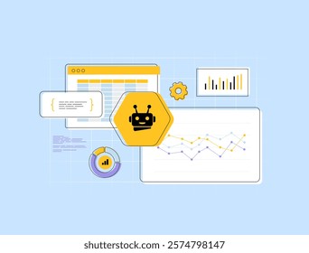 AI-Enhanced Data Visualization for Business Insights. Use AI to transform raw data into actionable visual insights for better decision-making. Illustration of data dashboards with AI-generated charts.