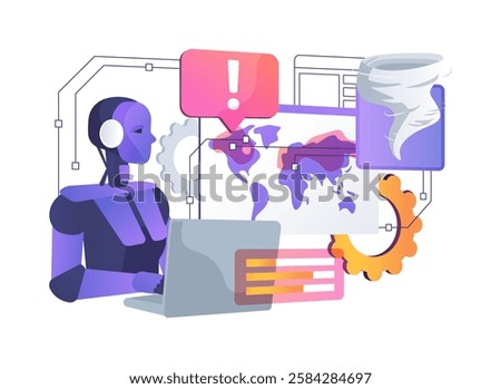 AI-Enhanced Disaster Response abstract concept vector illustration. Government and Public Services. AI-driven resource mobilization and damage assessment. AI Technology. abstract metaphor.