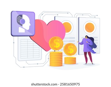 AI-Enhanced Donor Engagement abstract concept vector illustration. Nonprofit and Social Impact. Using AI for personalized communication with donors, marketing campaigns. abstract metaphor.