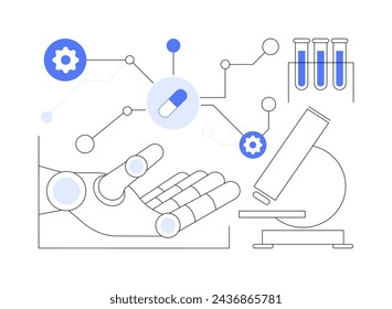 AI-Enhanced Drug Discovery abstract concept vector illustration. Healthcare. AI-powered simulations and data analysis. Pharmaceutical and biopharma research. AI Technology. abstract metaphor.