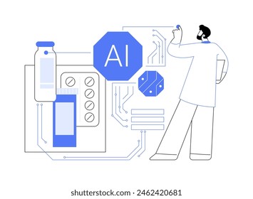 AI-Enhanced Drug Discovery Ilustración vectorial de concepto abstracto. Investigación y desarrollo. Nuevos medicamentos, análisis de efectividad, simulaciones de IA y análisis de datos. TECNOLOGÍA de IA. metáfora abstracta.