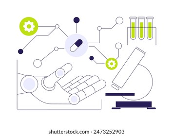 AI-Enhanced Drug Discovery abstract concept vector illustration. Healthcare. AI-powered simulations and data analysis. Pharmaceutical and biopharma research. AI Technology. abstract metaphor.