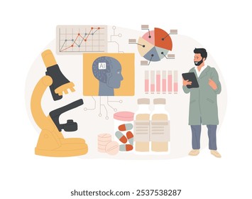 AI-Enhanced Drug Discovery abstract concept vector illustration. Healthcare. AI-powered simulations and data analysis. Pharmaceutical and biopharma research. AI Technology. abstract metaphor.