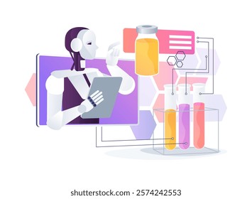 AI-Enhanced Drug Discovery abstract concept vector illustration. Research and Development. New drugs, effectiveness analysis, AI simulations and data analysis. AI Technology. abstract metaphor.