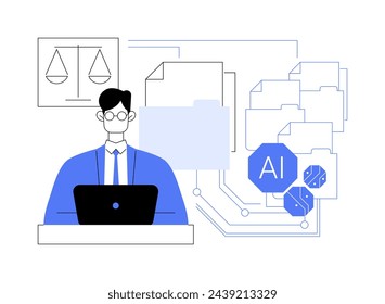 AI-Enhanced E-Discovery abstract concept vector illustration. Legal Services. Document review and classification. Build case narrative and prepare for trial. AI Technology. abstract metaphor.