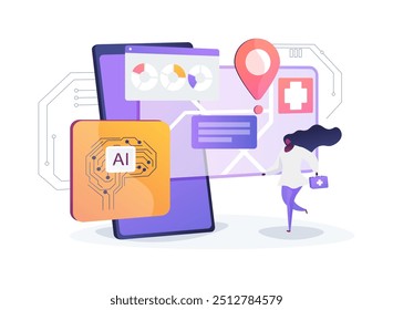 AI-Enhanced Emergency Response conceito abstrato ilustração vetorial. Saúde. Preveja e aloque recursos com base em dados históricos, análise de emergência. Tecnologia AI. metáfora abstrata.