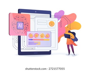 AI-Enhanced Emotion-Aware Journaling abstract concept vector illustration. Mental Health and Wellbeing. AI-driven emotion-aware journaling improves efficiency and insight. abstract metaphor.
