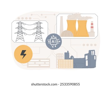 AI-Enhanced Energy Grid Management abstract concept vector illustration. Energy. Efficiency and reliability of energy grid, AI-driven predictive maintenance. AI Technology. abstract metaphor.