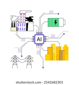 AI-Enhanced Energy Grid Management abstract concept vector illustration. Energy. Efficiency and reliability of energy grid, AI-driven predictive maintenance. AI Technology. abstract metaphor.