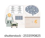 AI-Enhanced Energy Storage Solutions abstract concept vector illustration. Energy. Advanced energy storage batteries, optimize EV charging. Grid stability. AI Technology. abstract metaphor.