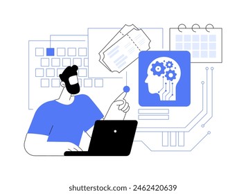 AI-Enhanced Event Management abstract concept vector illustration. Public Relations. Organize and promote events, AI-based ticketing, marketing, and audience engagement. abstract metaphor.