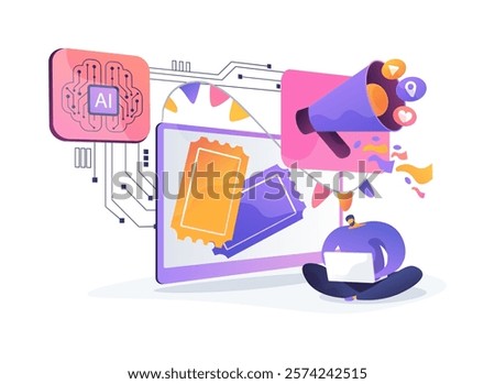 AI-Enhanced Event Management abstract concept vector illustration. Public Relations. Organize and promote events, AI-based ticketing, marketing, and audience engagement. abstract metaphor.