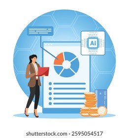 AI-Enhanced Expense Management concept. Finance and Accounting. Automatically track expenses, efficient financial management. Flat vector modern illustration 