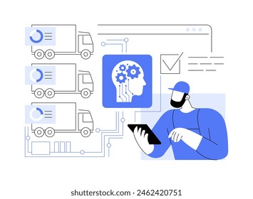 AI-Enhanced Fleet Management Ilustración vectorial de concepto abstracto. Transporte y Logística. Supervisar la eficiencia, el diagnóstico y el mantenimiento de la flota de vehículos. TECNOLOGÍA de IA. metáfora abstracta.