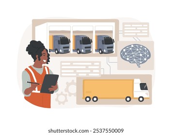 AI-Enhanced Fleet Management abstract concept vector illustration. Transportation and Logistics. Monitor vehicle fleet efficiency, diagnostics and maintenance. AI Technology. abstract metaphor.