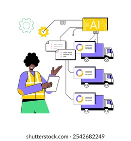 AI-Enhanced Fleet Management abstract concept vector illustration. Transportation and Logistics. Monitor vehicle fleet efficiency, diagnostics and maintenance. AI Technology. abstract metaphor.