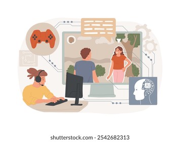 AI-Enhanced Gaming abstract concept vector illustration. Entertainment. Develop video games with intelligent non-player characters, AI-driven dynamic gameplay. AI Technology. abstract metaphor.