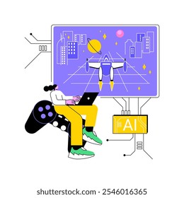 AI-Enhanced Gaming abstract concept vector illustration. Entertainment. Develop video games with intelligent non-player characters, AI-driven dynamic gameplay. AI Technology. abstract metaphor.