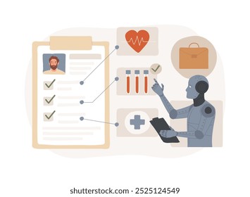 ILUSTRACIÓN VECTORIAL abstracta del concepto de programas de salud y bienestar mejorados por IA. Recursos Humanos. Bienestar de los empleados, recomendaciones personalizadas de salud y bienestar. AI Tecnología. metáfora abstracta.