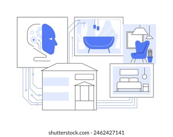 AI-Enhanced Ilustración vectorial de concepto abstracto de diseño de interiores. Arquitectura y Diseño. Opciones de diseño de interiores de Generar y recomendar muebles utilizando herramientas de IA. metáfora abstracta.