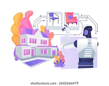 AI-Enhanced Interior Design abstract concept vector illustration. Architecture and Design. Generate interior design options and recommend furnishings using AI tools. abstract metaphor.