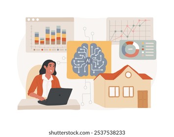 AI-Enhanced Market Analysis abstract concept vector illustration. Real Estate. Property market trends and investment opportunities analysis. AI Technology. abstract metaphor.