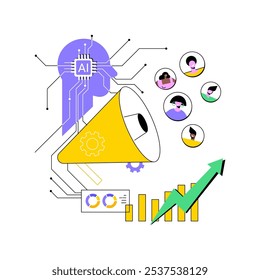 AI-Enhanced Marketing Campanhas conceito abstrato vetor ilustração. Comércio eletrônico. Foco em clientes com campanhas e promoções de marketing otimizadas para IA. Tecnologia AI. metáfora abstrata.