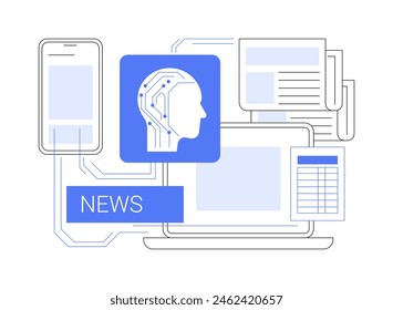 AI-Enhanced Media Monitoring abstract concept vector illustration. Public Relations. Monitor online news, social media and public opinion about a brand. AI Technology. abstract metaphor.