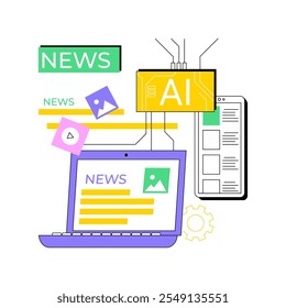 AI-Enhanced Media Monitoring abstract concept vector illustration. Public Relations. Monitor online news, social media and public opinion about a brand. AI Technology. abstract metaphor.