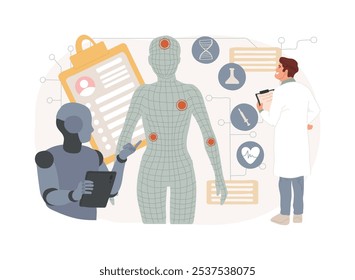 AI-Diagnóstico Médico Avançado conceito abstrato ilustração vetorial. Saúde. Melhorar a precisão do diagnóstico, analisar imagens médicas e dados de pacientes. Tecnologia AI. metáfora abstrata.