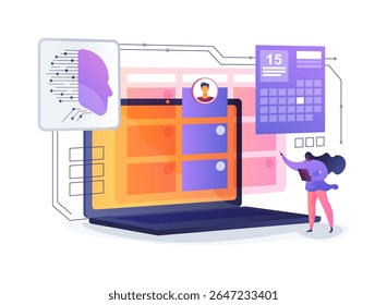AI-Enhanced Meeting Scheduling abstract concept vector illustration. AI optimizes team schedules, considering availability and priorities. abstract metaphor.