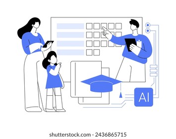 Ilustración abstracta del vector del concepto de la comunicación padre-profesor mejorado por AI. Educación. Los padres y los educadores se comunican con herramientas de IA y actualizaciones de progreso. Tecnología AI. metáfora abstracta.