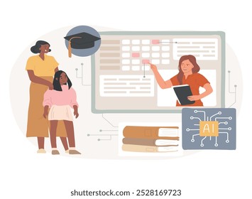 AI-Enhanced Parent-Teacher Comunicação conceito abstrato vetor ilustração. Educação. Pais e educadores se comunicam com ferramentas de IA e atualizações de progresso. Tecnologia AI. metáfora abstrata.