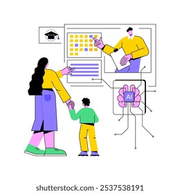 AI-Enhanced Parent-Teacher Communication abstract concept vector illustration. Education. Parents and educators communicate with AI tools and progress updates. AI Technology. abstract metaphor.