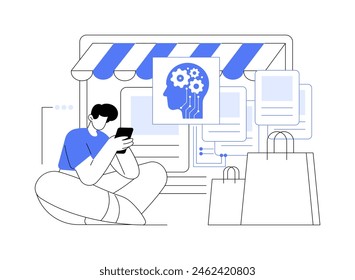 AI-Enhanced Personalized Shopping abstract concept vector illustration. E-commerce. Individual product recommendations to customers, purchase history. AI Technology. abstract metaphor.