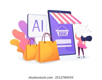 AI-Enhanced Personalized Shopping conceito abstrato vetor ilustração. Comércio eletrônico. Recomendações de produtos individuais para clientes, histórico de compras. Tecnologia AI. metáfora abstrata.