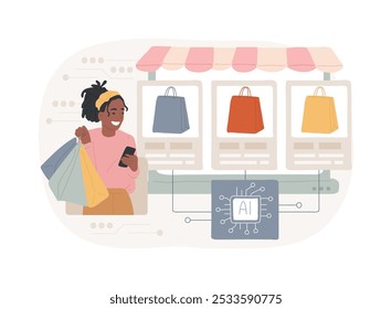 AI-Enhanced Personalized Shopping conceito abstrato vetor ilustração. Comércio eletrônico. Recomendações de produtos individuais para clientes, histórico de compras. Tecnologia AI. metáfora abstrata.