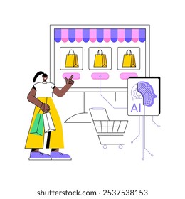 AI-Enhanced Personalized Shopping abstract concept vector illustration. E-commerce. Individual product recommendations to customers, purchase history. AI Technology. abstract metaphor.