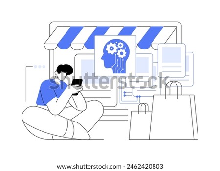 AI-Enhanced Personalized Shopping abstract concept vector illustration. E-commerce. Individual product recommendations to customers, purchase history. AI Technology. abstract metaphor.