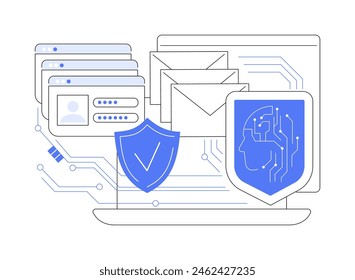 ILUSTRACIÓN VECTORIAL de concepto abstracto de protección contra phishing mejorada por IA. Ciberseguridad. Protéjase contra los ataques de phishing con el análisis de Sitio web y correo electrónico basado en IA. TECNOLOGÍA de IA. metáfora abstracta.