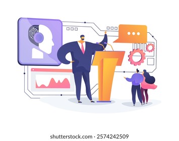 AI-Enhanced Political PR abstract concept vector illustration. Public Relations. Enhance political campaigns and advocacy, AI-powered messaging and targeting. AI Technology. abstract metaphor.