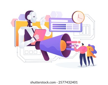 AI-Enhanced Real-Time Marketing abstract concept vector illustration. AI enabling real-time responses and analytics, engaging with trends, improving marketing agility abstract metaphor.